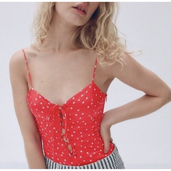 NEW Zara Red Stars Babydoll Bodysuit Patriotic Festival Thong One Piece Swim - Picture 3 of 13